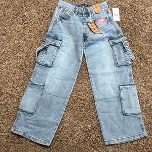 Light Blue Kids Cargo Jeans with Utility Pockets